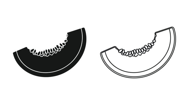 Watermelon slice silhouettes with seeds black and line art versions silhouette