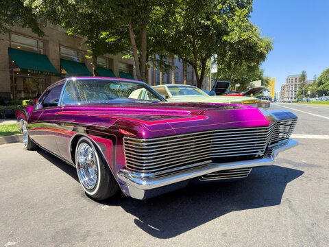 Purple Buick Riviera Lowrider At Downtown Car Show