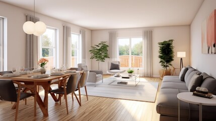 Fototapeta premium Modern Open Concept Living and Dining Room