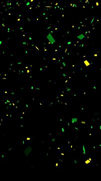 green yellow confetti rain falling alpha channel animation,  birthday party and celebration and sale stream video vertical social media motion design element