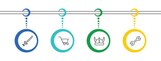 history icon set with sword, wheelbarrow, viking helmet, tool signs in flat outline style © Abstract