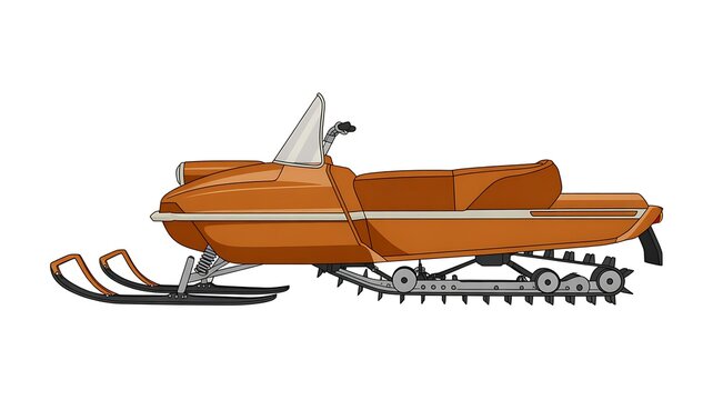 Vintage orange snowmobile PNG isolated on transparent background, classic winter vehicle for recreation and transportation