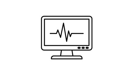 Obraz premium Medical heartbeat monitor showing a black line pulse waveform on a computer screen for healthcare diagnostics.