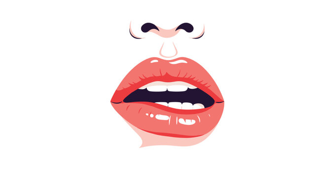 Close-up illustration of a woman biting her lower lip with red glossy lipstick and white teeth.