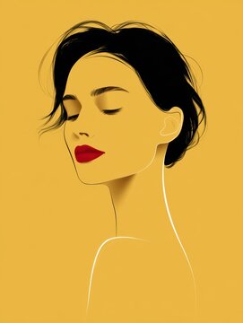 Minimalist line art portrait of a woman with elegant flowing shapes, contemporary drawing style