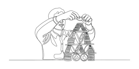 Fototapeta premium Businessman building block tower high.
