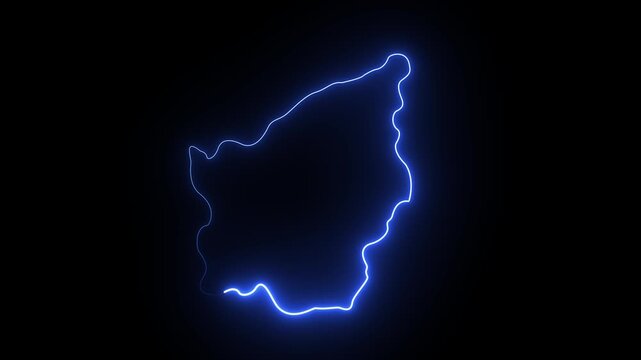 Neon blue outline map of san marino country shape glowing on a black background