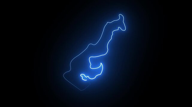 Neon blue glowing outline of the monaco formula one grand prix racetrack circuit on black background