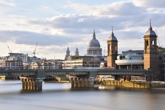 London Waterfront with St. Paul's Cathedral, England, UK