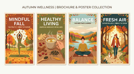 Obraz premium Autumn wellness poster collection with mindful living themes and healthy balance concepts
