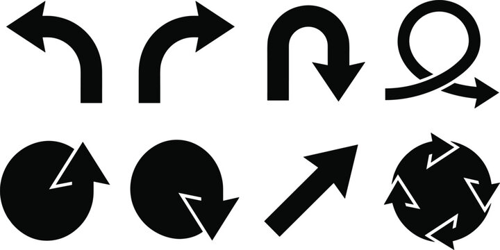 Directional Arrow Icon Set with Curved Rotate Refresh and Navigation Symbols