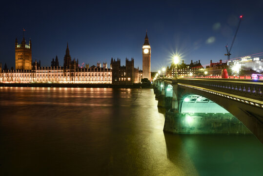 London Waterfront with Big Ben and Westminster Abby, England, UK