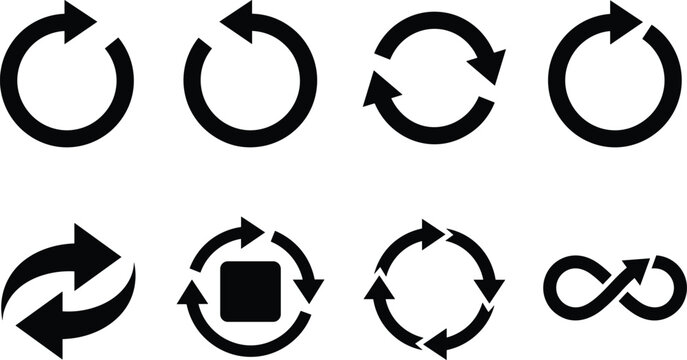 Refresh Reload Sync and Repeat Circular Arrow Icon Set for User Interface Design