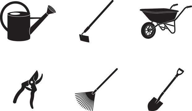 Gardening Tool Silhouette Vector Icon Set For Landscaping And Garden Design