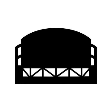 Black vintage bus stop shelter icon - Simple black and white vector icon of a classic bus stop shelter with triangular roof design, minimalist style.