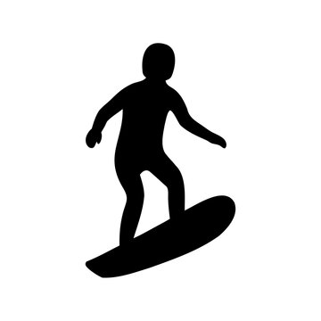 Silhouette of person surfing on a wave - Minimalist black silhouette of a surfer riding a surfboard on a wave, stylish and dynamic vector icon design.