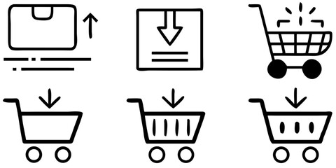 Shopping cart icon with items flat vector silhouette on black background © Savankar