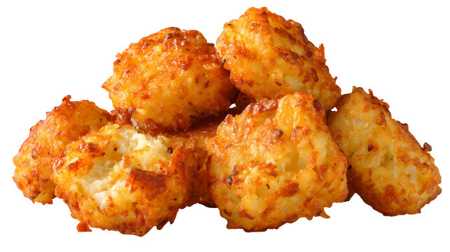 Pile of golden brown chicken bites, crispy coating, fluffy interior, isolated on transparent background.