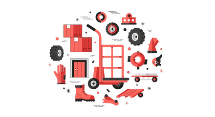 Fototapeta premium Logistics and Warehouse Equipment Vector Illustration - Flat Icon Set for Shipping, Delivery, and Supply Chain Management