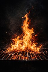 Fototapeta premium Vibrant flames over barbecue grill.