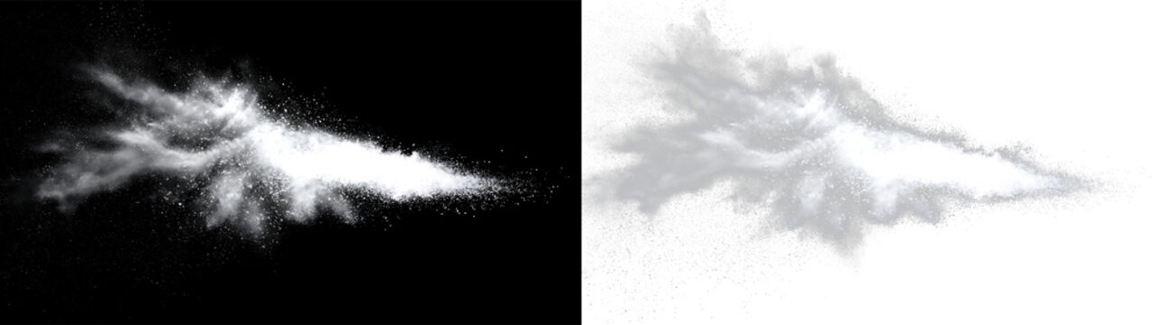 White dust particle sprite effect with misty edges isolated on transparent and black background, for creative design use, PNG with a light overlay