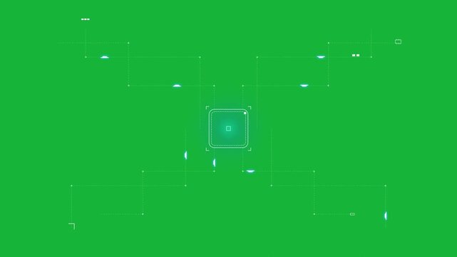 Animated HUD Tech Targeting Scanning Frame Grid Motion Animation Green Screen Chroma Key Overlay for Futuristic Sci Fi Military Cyber Technology Broadcast Video Production VFX