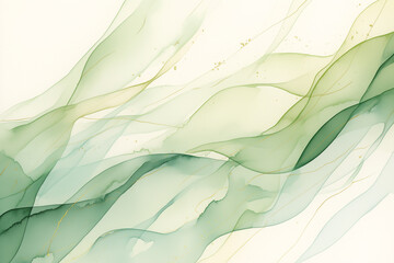 Obraz premium Beautiful abstract background with layers of soft green and olive watercolor fluid waves on white canvas
