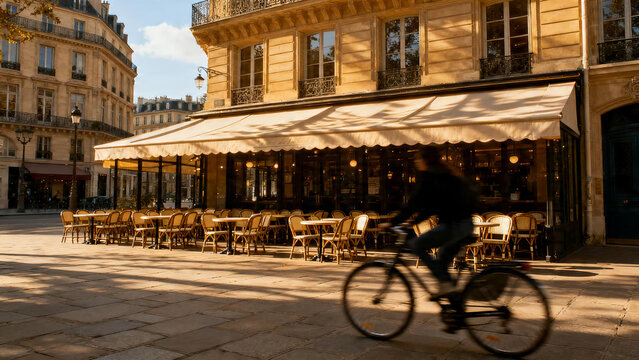 Outdoor Caf&eacute; Terrace with Bicycles in Paris