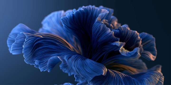 Blue Iris Flower with Smoke and Light Abstract Motion on Black Background Nature Macro Art Design with Flowing Texture and Color Waves