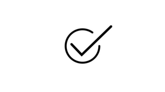 Tick mark icon seamless loop.Glowing neon line Tick mark or confirm icon animation, approval icon with circular outline for confirmation, yes motion choice success correct, circle, validation accept