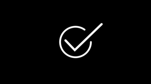 Tick mark icon seamless loop.Glowing neon line Tick mark or confirm icon animation, approval icon with circular outline for confirmation, yes motion choice success correct, circle, validation accept