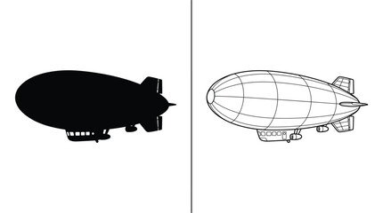 Airship Blimp Vector Silhouette and Outline Designs on a Split Background with Elegant Minimalist Characteristics © Muskan