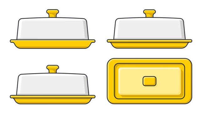 Butter dish tableware with front side rear and top views vector illustration