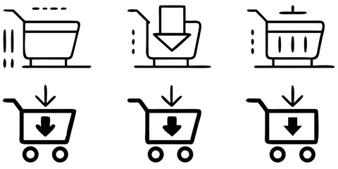 Shopping cart icon with items flat vector silhouette on black background © Polash