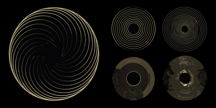Concentric circles and spiral pattern against a black background