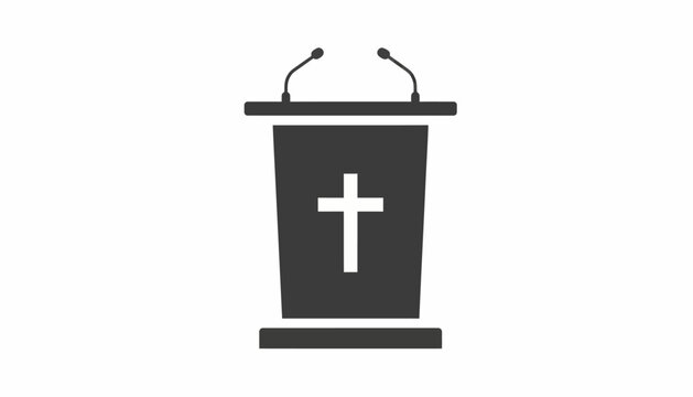 Black pulpit with cross and microphones, christianity sermon podium