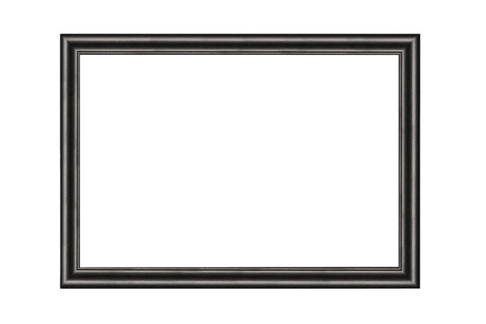 Classic black 3x2 rectangular wood frame isolated transparent background.