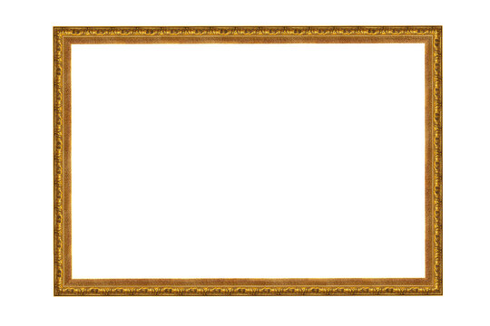 Ornate antique gold 3x2 horizontal picture frame isolated transparent background.