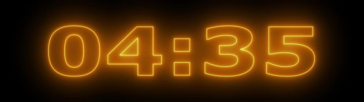5 minute stopwatch , analog neon clock icon animation .5 minute countdown timer.4k video