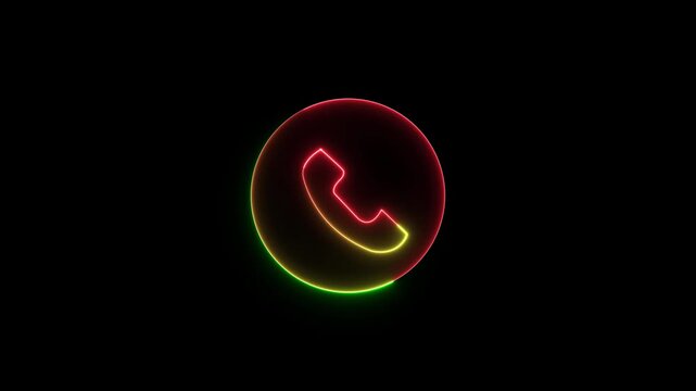 Glowing neon incoming call icon isolated on black background. HAD Video motion graphic animation