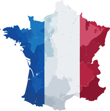 France Map Vector Illustration with National Flag, Regional Borders and Patriotic Tricolor Design