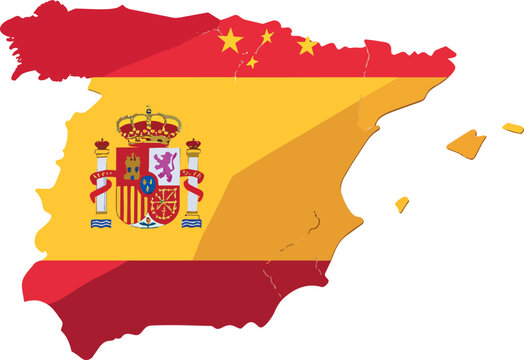 Spain Map Vector Illustration with National Flag, Coat of Arms and European Union Stars on White Background