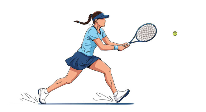 Professional female tennis player in action hitting a backhand on court during a match, athletic illustration.