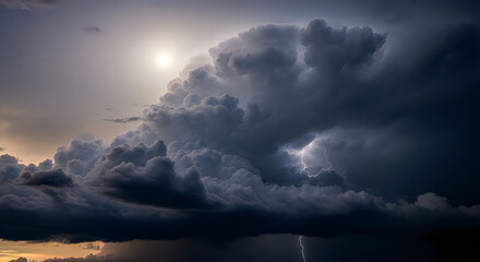 Obraz premium Dramatic Storm Clouds Over Calm Water at Sunset with Silhouetted Birds