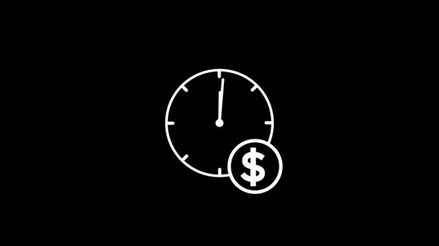 clock and dollar currency animation.Time management icon. productive time icon. clock with dollar icon. Productive time icon, 4k video.