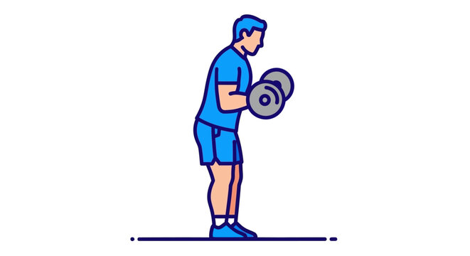 Man doing bicep curls with dumbbells, fitness exercise illustration