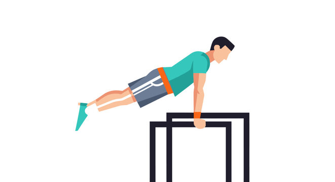 Man doing push-ups on parallel bars, fitness workout illustration