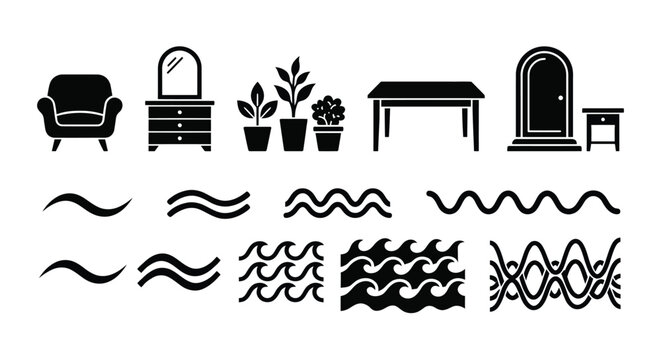 Furniture and wave silhouettes on a white background