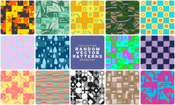 Vibrant geometric seamless pattern collection multicolor flat design