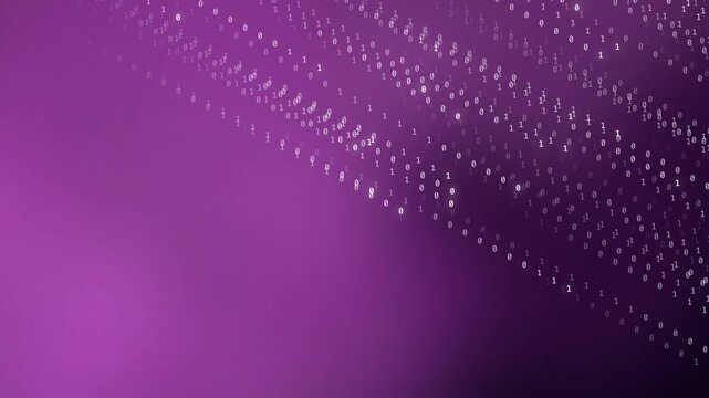 Motion watercolor Abstract Digital Binary Code Stream Flowing Downward on a Gradient Purple Background Animation suitable for graphic design projects 